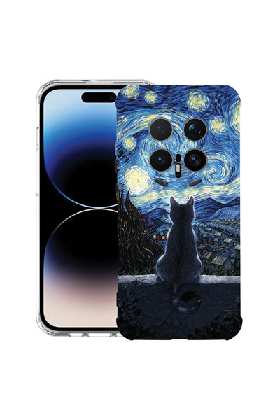 bestcase Αντικραδασμική Θήκη για Honor Magic8 Pro, Γάτα στην Έναστρη Νύχτα, 3...