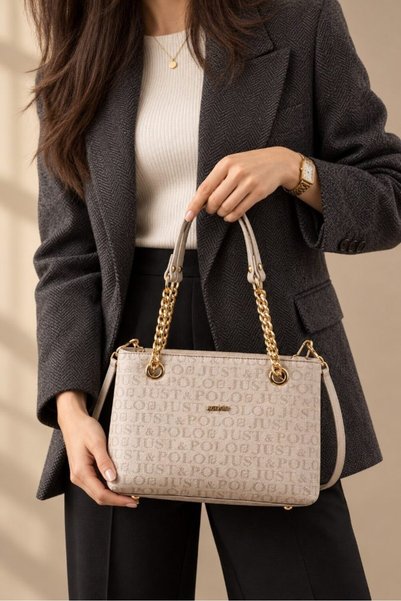 Just Polo Women's Hand and Shoulder Bag with Chain Strap, Logo, Zipper, Styli...