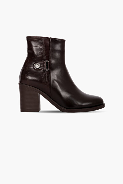 MY DERİ Snapd Women's Buckle Detailed Side Zipper Heeled Boots B4758