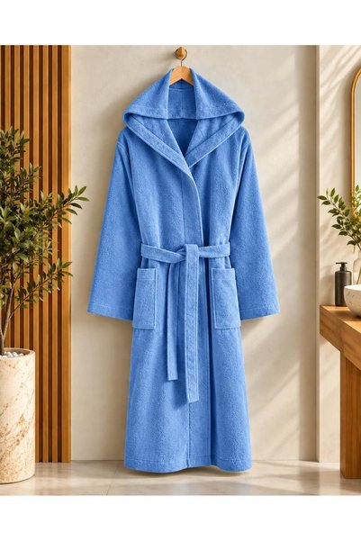 HOME MOD STORE 100% Cotton Hooded Bathrobe Unisex Women Men |   Soft Bathrobe with Belted Pockets.