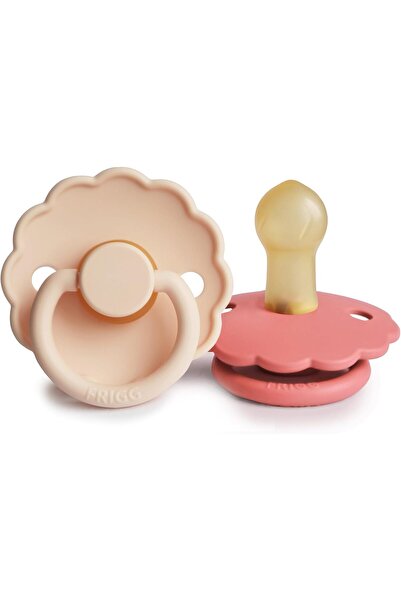 Generic FRIGG Daisy Latex Baby Pacifier 0-6M 2-Pack Pink Cream/Poppy - Size 1