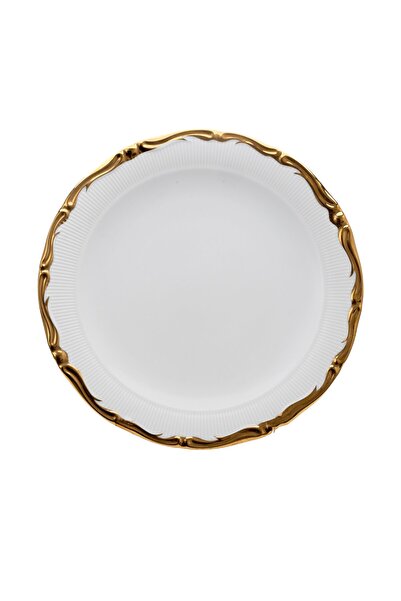 OEM Farfurie de masă din porțelan, cu bordură aurie, 25 cm, Alb/Auriu