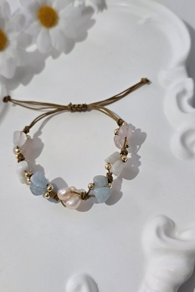 c-bhadu naturel Certified Amorphous Crab Sign Natural Stone Bracelet (Real Pearl, Aquamarine, Moonstone, Pink Quartz)