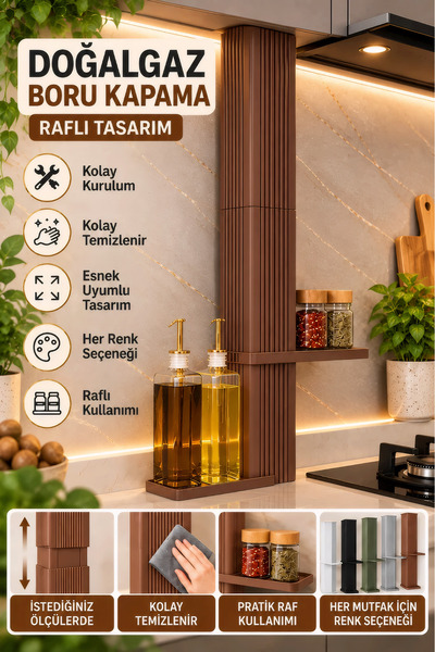 Arvina Atelier Ölçüye Özel Raflı Doğalgaz Borusu Gizleme ve Kapama | Dekorati...