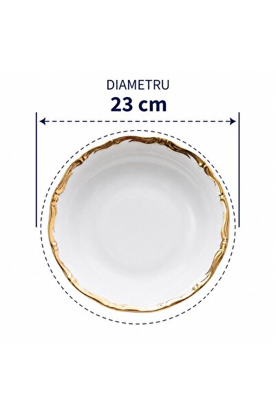 OEM Farfurie adâncă din porțelan, 23 cm, albă cu bordură aurie, design elegant