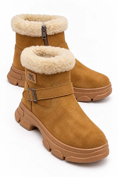 CCWAY AYAKKABI Kratke ženske čizme sa kopčom i krznom TABA SUEDE