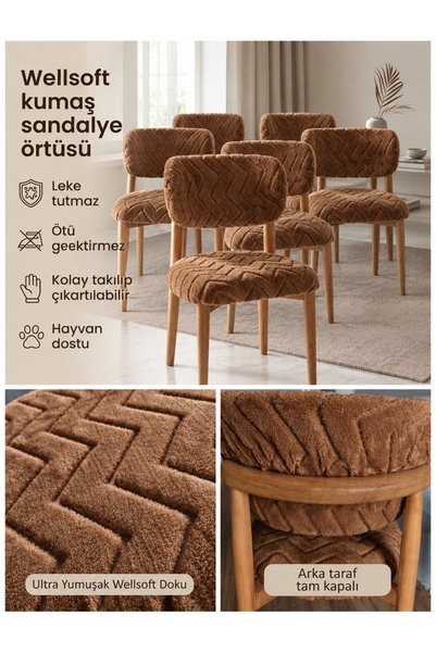 gohertextile Wellsoft Kumaş Krem 6 lı Sandalye Örtüsü Seti Leke Tutmaz Esnek ...
