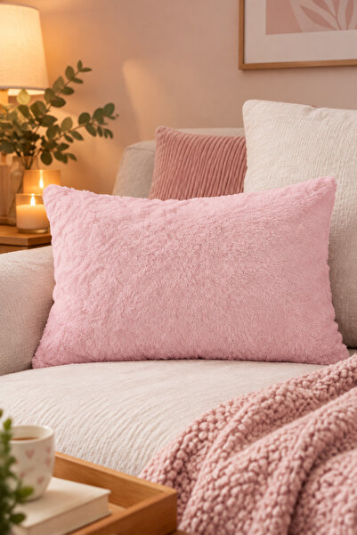 LadiesHome Plush (Rabbit) Rabbit Rectangular Throw Pillow Cover Pink 30X50 cm