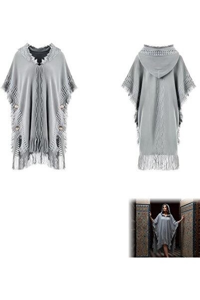 AZONEE Ponchos for Women, Hooded Knitted Cape with Buttons and Tassels, Light...