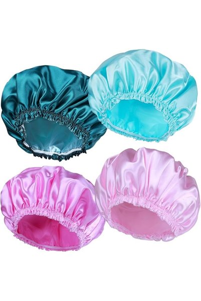 Yelajoy 4 Pcs Shower Caps Reusable Waterproof Double Layer for Women