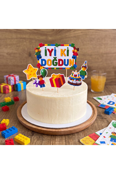 PartiPanda Renkli bloklar Lego temasına uygun doğum günü pasta ve cupcake kür...