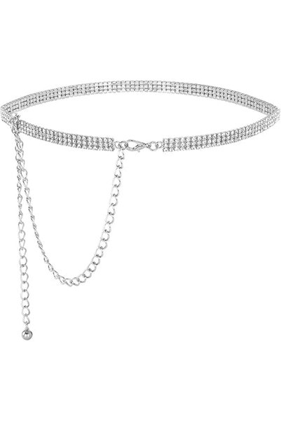Generic Women Rhinestone Waist Chain Belt, Silver Diamond Bling Belt, Bridal ...