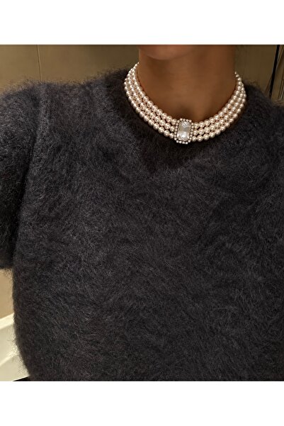 FloresDeCarnaval Vintage Crystal Stone 3 Row Pearl-Look Choker Necklace – Ele...