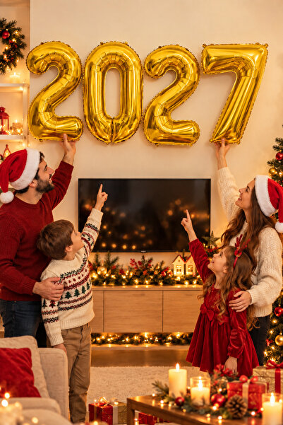 Parti dolabı New Year's Balloon 100 cm Gold Gold Yellow Large Size Foil Numbe...