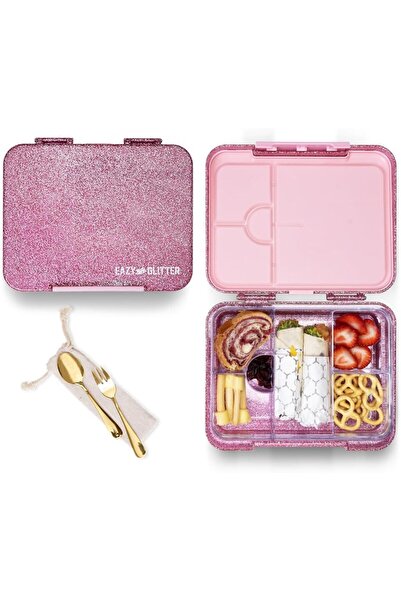 Generic Eazy Kids 6 & 4 Convertible Bento Lunch Box - Glitter Pink