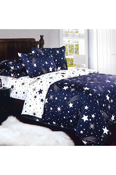 decorami Bed linen 140x200cm, 4 pieces, with Stretchy, Blue, stars