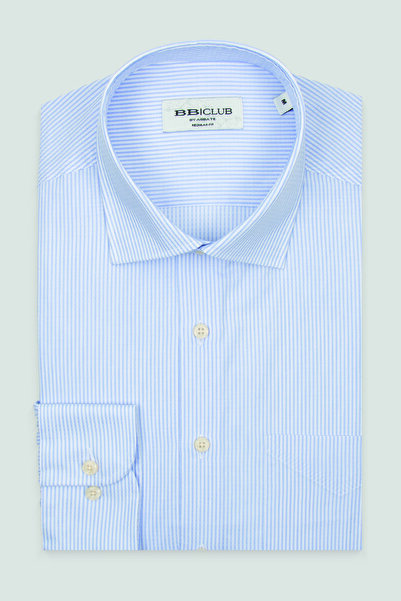 Abbate Bb Club Lima Armür 100% Cotton Regular Fit Light Blue Classic Collar Men's Striped Shirt