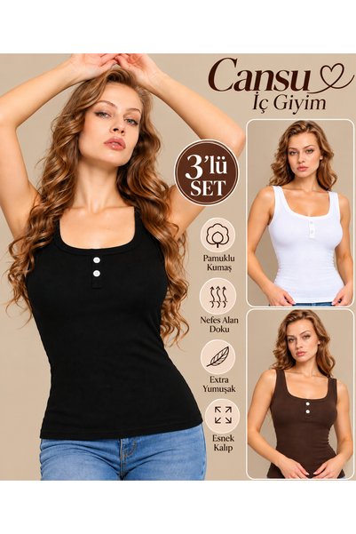 Cansu İç Giyim 1610 Kadın Fitilli Kaşkorse Kumaş Düğme Detaylı Kalın Askılı B...
