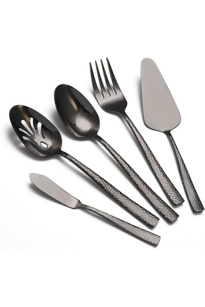 Tazweeq 5 Piece Hammered Stainless Steel Utensil Set - Heavy Duty Serving Spo...