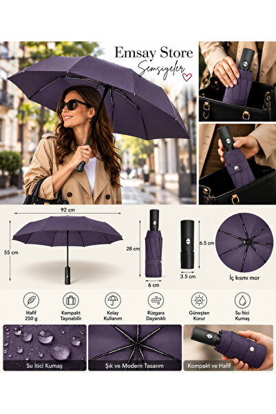 Emsay Store ULTRA KALİTELİ Full Otomatik Şemsiye – 28 cm Çantada Taşınabilir ...