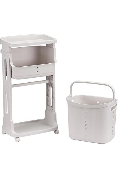 Lawazim Plastic Laundry Basket - 2 Tier Beige - Rolling Laundry Hamper with 4...