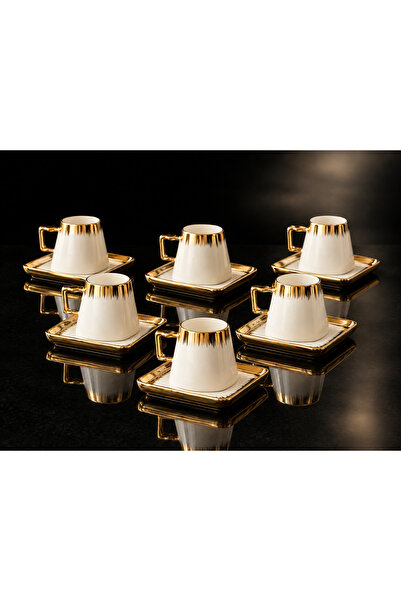 Elta Collection Gold Gilded Luxury 6-Piece Porcelain Coffee Cup Set