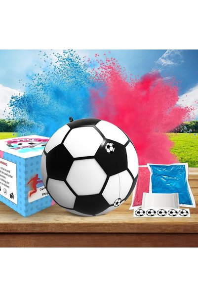 Generic مستلزمات حفلات الكشف عن جنس المولود، كرة قدم مع مسحوق أزرق ووردي، طقم...