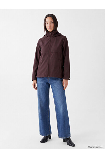 LC Waikiki Alita City Lcw Everyday Women's Plum Hooded Raincoat with a Differ...