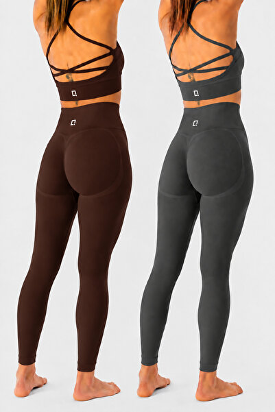 HARSFIT Pachet de 2 colanți sport BRIZA, fără cusături, cu talie înaltă și ef...