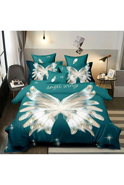 decorami Lenjerie pat dublu, FINET, 6 piese, IDENTICA CU POZA, Verde, aripi d...