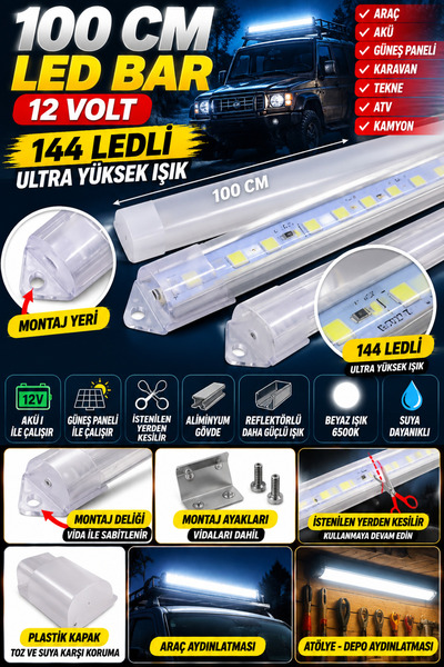 LED PAZARI 12 VOLT 144 LEDLİ BARLED BAR LED ÇUBUK ALİMİNYUM LED