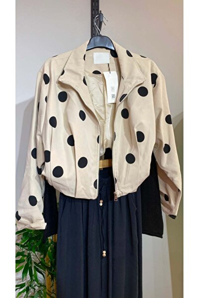 SONGÜLBERİK Women's Polka Dot Zippered Bomber Jacket