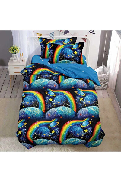 decorami Bed linen 140x200cm, FINET, 4 pieces, with Stretchy, Blue, planets, ...