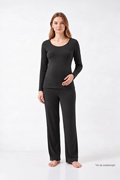 Cottonhill Premium - Serene Collection | Antrasit Yüksek Bel Bol Paça Rib Dok...