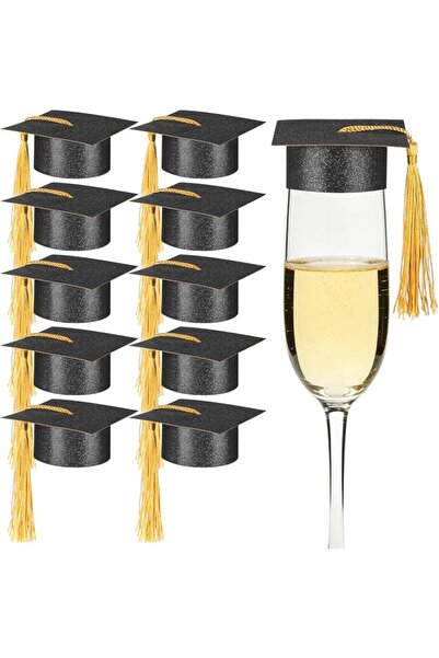 Baluue 10pcs Mini Graduation Hat Goblet Covers with Tassel Reusable Black Pap...