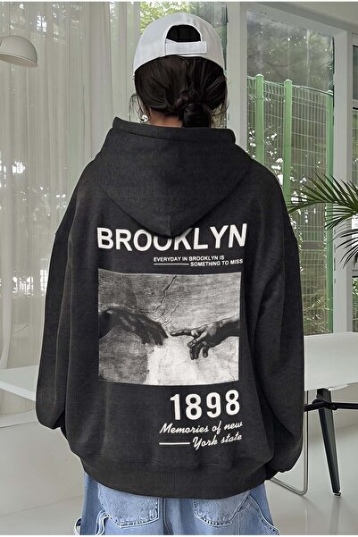 Teenage Millionaire Women's Anthracite Melange 1898 Printed Hooded Oversize 3...
