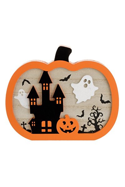 DD SHOP Decoratiune de Halloween Dovleac 2D din Lemn cu Turn & Fantoma 20x2x17cm