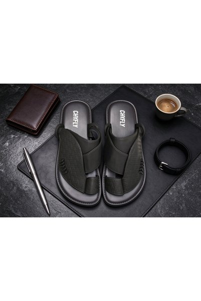 Huanhuan Shoe Men's Fashion Embroidered Leather Slippers Single-Strap Slip-on...