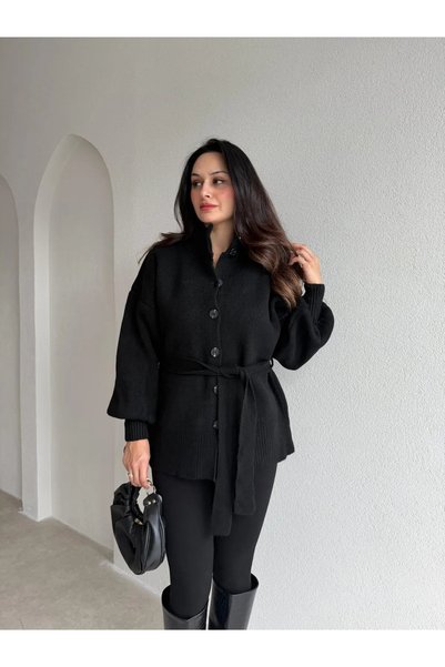 Mooi Butik MARONE Tricotaj Cardigan 4382 - Negru
