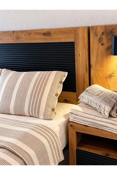Home طقم غطاء لحاف من الموسلين المخطط 100% قطن، مقاس مزدوج 220x240 سم، غطاء لحاف 240x260 سم، ملاءة سرير 2 قطعة 50x70 سم، غطاء وسادة
