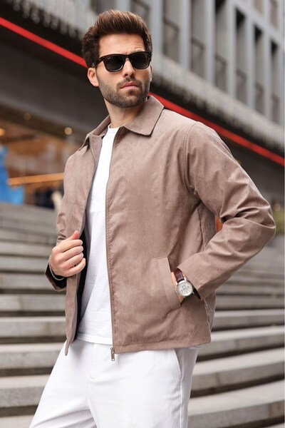 Madmext Mink Polo Collar Suede Men's Jacket E7221