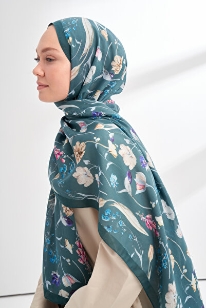 ARMANDA Floral Archive Rosalie Pattern Shawl - Petrol