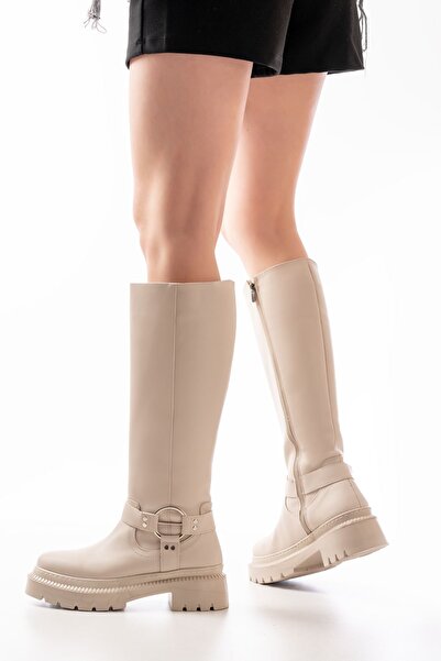 Zerenyus Zri̇nx-3021 Premium Beige Zippered Daily Women's Boots