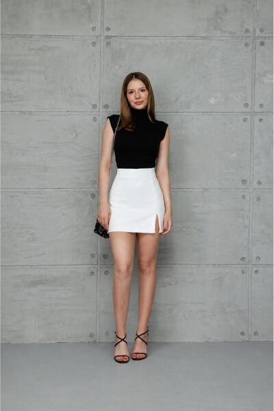 BPF White front slit detailed short skirt