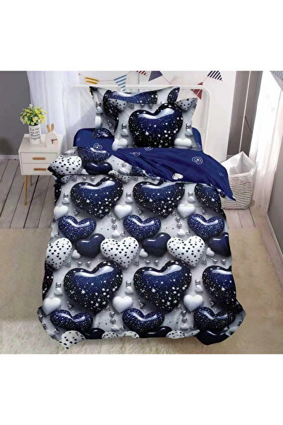 decorami Bed linen 1 PERSON, FINE, 4 pieces, Blue, hearts