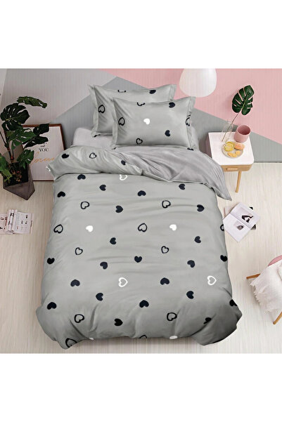 decorami Bed linen 140x200cm, FINET, 4 pieces, with Stretchy, Grey, Hearts