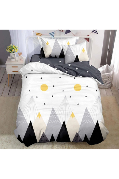 decorami Bed linen 140x200cm, FINET, 4 pieces, with Stretchy, Gray, mountains
