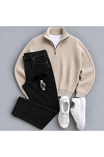 tiggir moda Set de 3 piese: Pulover tricotat, pantaloni din denim și tricou