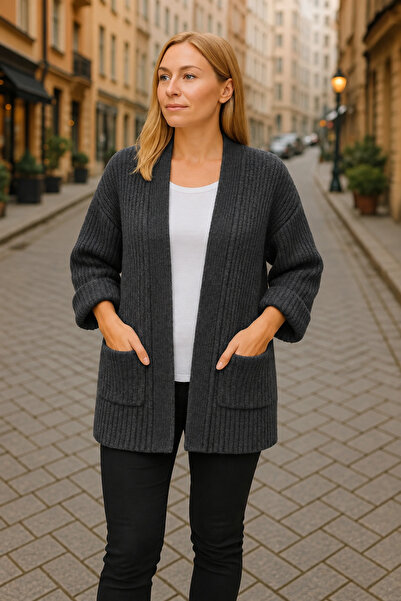 citycenterfashion Kadın Kalın Örgü Yumoş İplik Hırka cty-cnd-11397