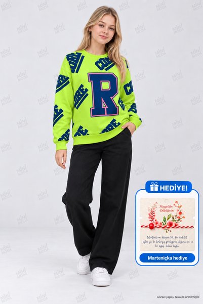 Minimoda Kids Момичешки суичър с кръгло деколте и щампа на буква  "R "